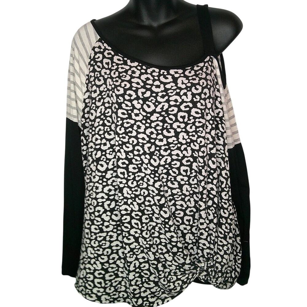 E Luna Women's 1x Cold Shoulder Super Soft Animal Print Shirt